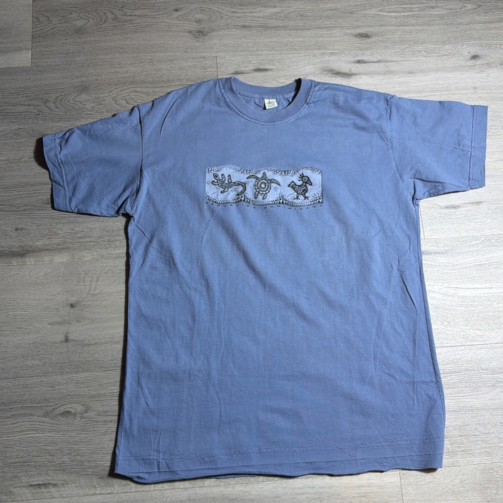 Vintage República Dominicana Graphic T-Shirt XXL Cotton‎ Blue